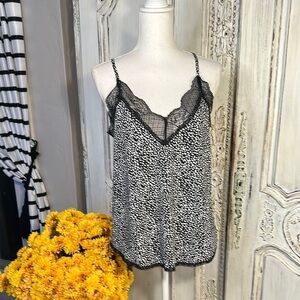 Button + Brim Elegant Black and White Lace Trim Sexy Cami